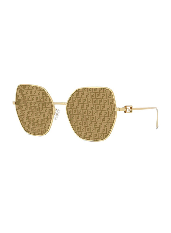 Fendi Full Rim Butterfly Gold Sunglasses for Women, Gold Mirror Lens, 140/17/59