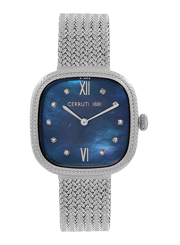 Cerruti 1881 Analog Watch for Women with Stainless Steel Band, Water Resistant, CIWLG2114701, Silver-Blue