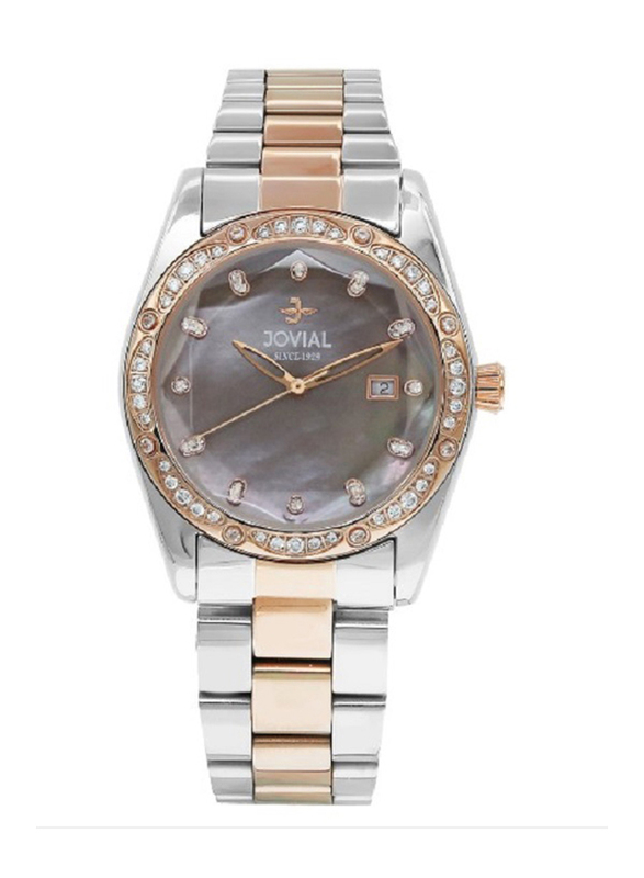 Jovial Analog Watch for Women with Stainless Steel Band, 9157LAMQ02ZE, Grey-Rose Gold/Silver