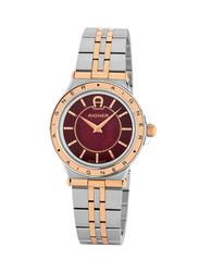 Aigner Analog Watch for Women with Stainless Steel Band, A141205, Silver/Rose Gold-Burgundy