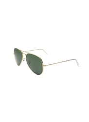Ray-Ban Full Rim Aviator Polished Gold Sunglasses for Unisex, Green Lens, RB3026 L2846, 62/14/140