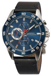 Sergio Tacchini Analog Watch for Men with Leather Genuine Band, ST.1.10041-2, Black-Blue