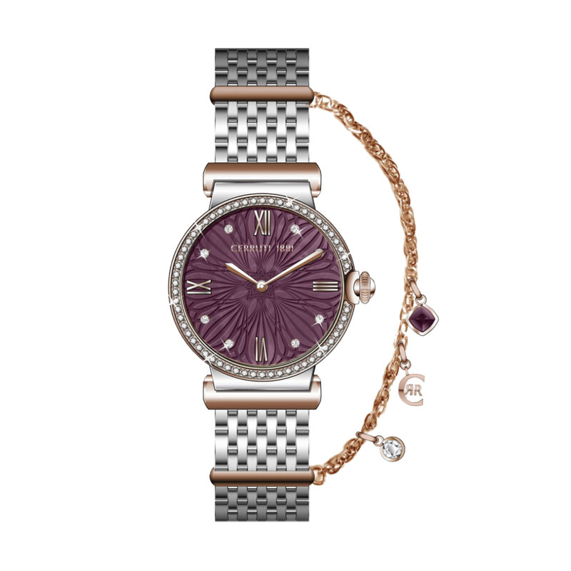 

Cerruti 1881 Analog Watch for Women with Stainless Steel Band, CIWLG2020902, Multicolour-Purple