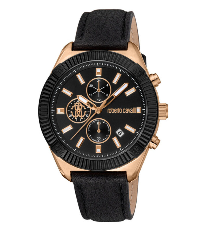 

Roberto Cavalli Analog Watch for Men with Leather Band, Water Resistant and Chronograph, RC5G011L0035, Black