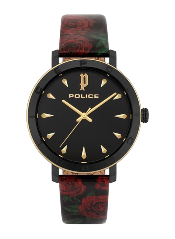 Police Wrist Watch for Women with Leather Band, Water Resistant, P 16033MSBG-02, Multicolour-Black