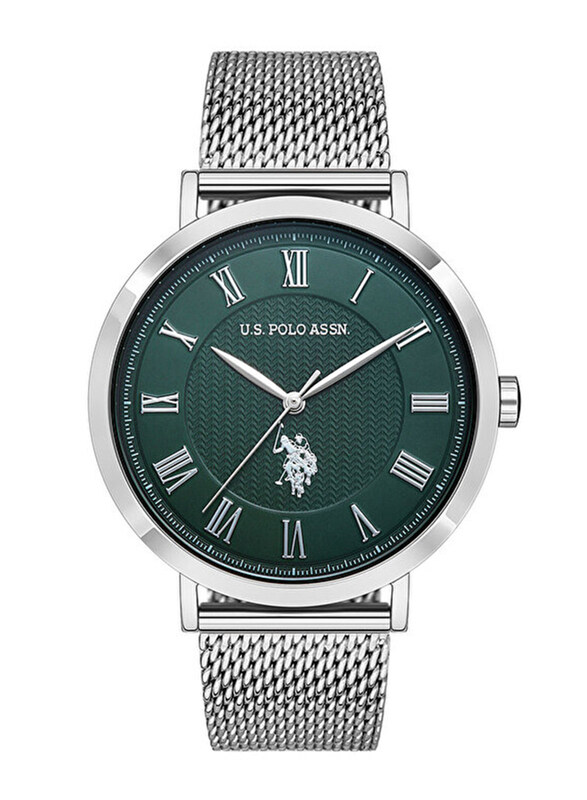 

US Polo Assn. Analog Watch for Men with Mesh Band, Water Resistant, Uspa1036-06, Silver-Green