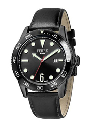 Ferre Milano Watch for Men with Leather Band, Water Resistant, FM1G109L0041, Black-Black