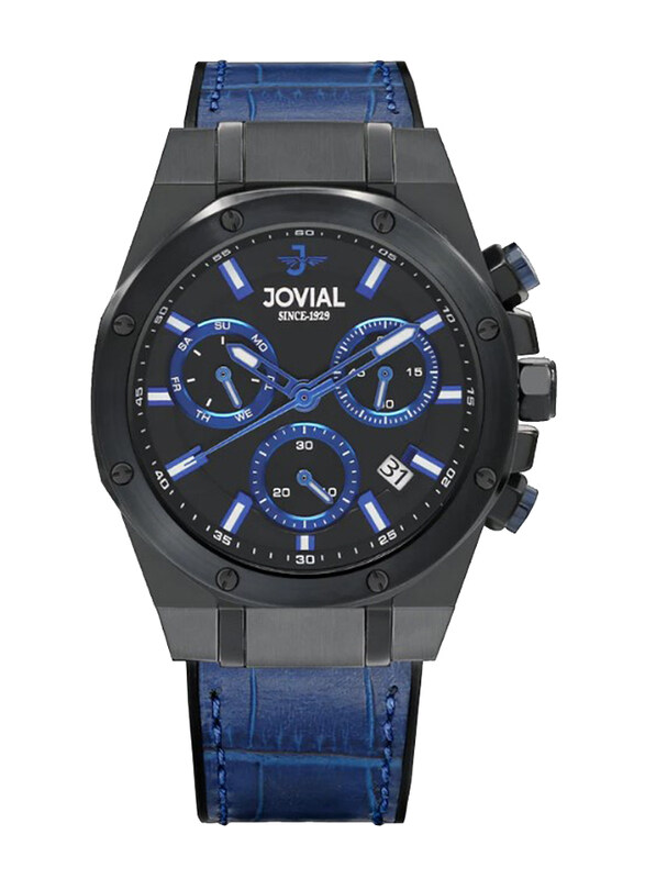 

Jovial Analog Watch for Men with Rubber Band, Water Resistant and Chronograph, 18514GBRC53E, Blue-Black