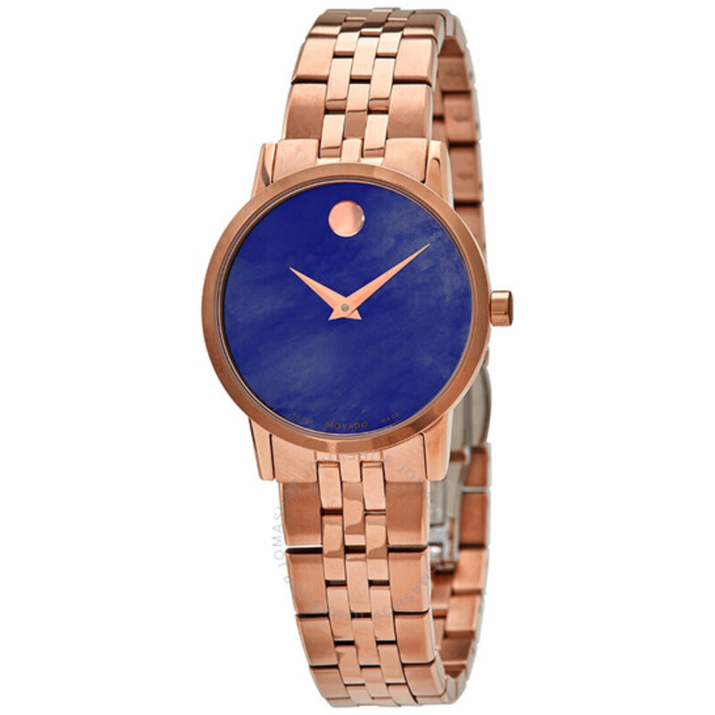 Movado Analog Watch for Women with Stainless Steel Band, 7613272317100, Rose Gold-Blue