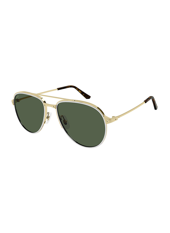 Cartier Full Rim Aviator Silver Sunglasses for Men, Green Lens, CT0325S, 006 59-19