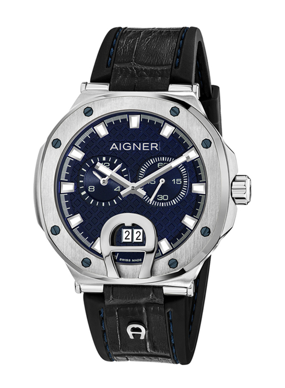 Aigner Analog Watch for Men with Silicone Band, Water Resistant, ARWGA0000708, Black-Blue