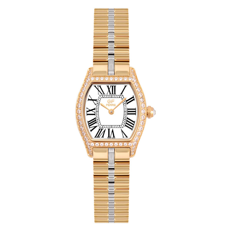 

Gf Ferre Analog Watch for Women with Stainless Steel Band, GFGP2175LZ, Gold-White