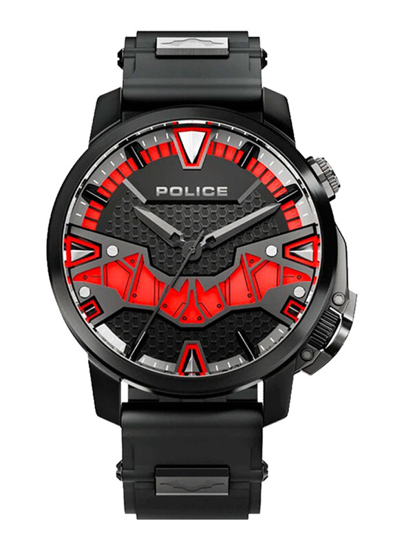

Police Analog Watch for Men with Resin Band, Water Resistant, PEWJP2205102, Black-Red/Black