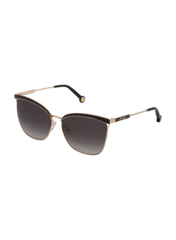 Carolina Herrera Cat Eye Full Rim Black/Gold Sunglasses for Women, Smoke Gradient Lens, SHE151 59-15 0301