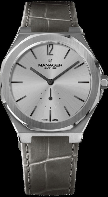 

Manager Analog Watch for Men with Leather Genuine Band, MAN-RP-04-SL, Grey-Silver