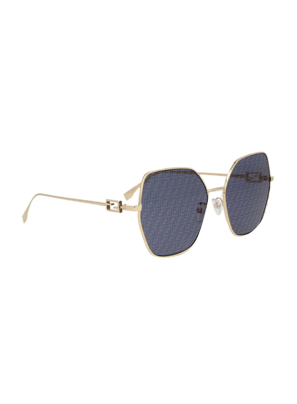 Fendi Full Rim Butterfly Shiny Gold Sunglasses for Women, Black Lens, 59/17/145