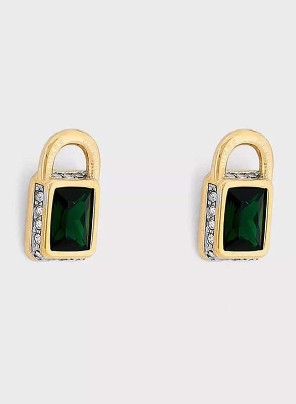 Guess Gold/Green Padlock Stud Earrings For Women