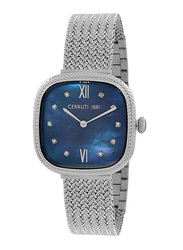 Cerruti 1881 Analog Watch for Women with Stainless Steel Band, Water Resistant, CIWLG2114701, Silver-Blue