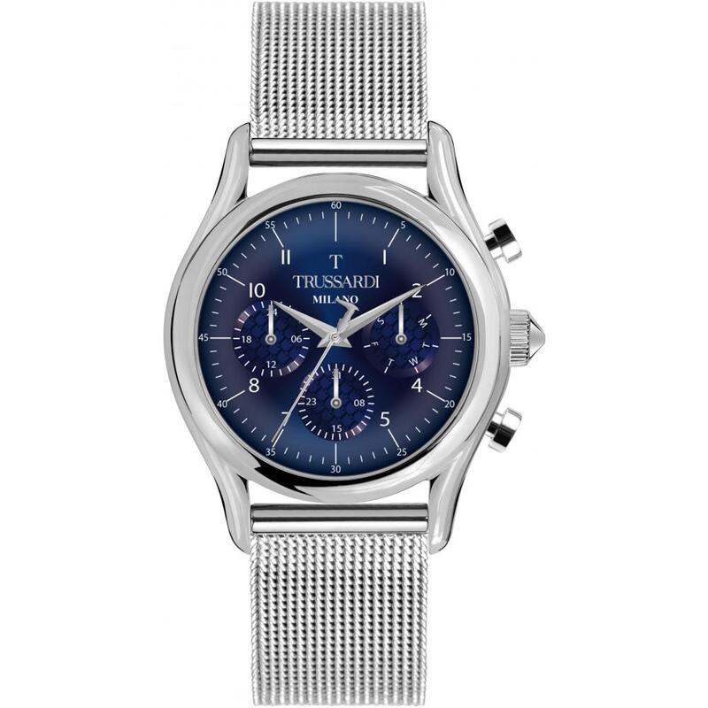 Trussardi Analog Watch for Men with Mesh Band, R2453127005, Silver-Blue