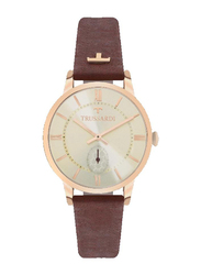 Trussardi Analog Wrist Watch for Women with Leather Band, Water Resistant, R2451113503, Red-Beige