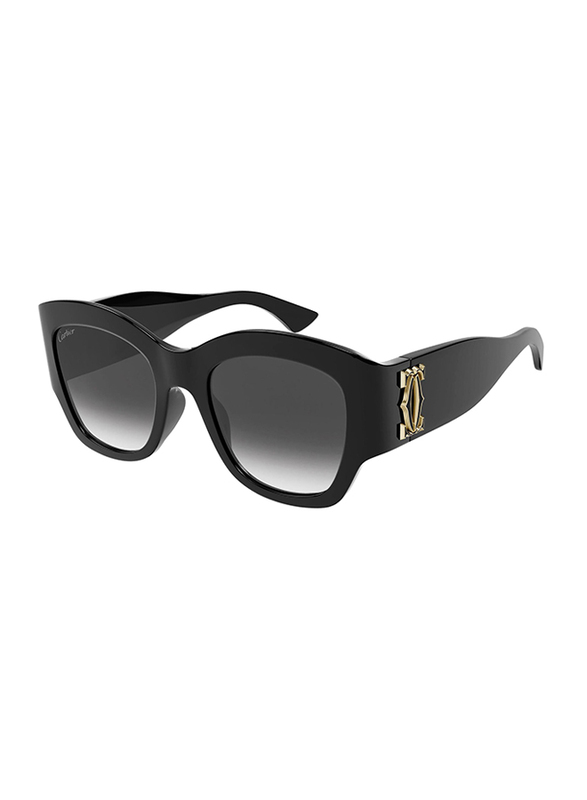 Cartier Full Rim Cat Eye Black Sunglasses for Women, Grey Lens, CT0304S, 001 52