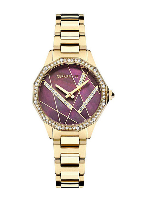 

Cerruti 1881 Analog Watch for Women with Stainless Steel Band, Water Resistant, CIWLG2225904, Gold-Purple