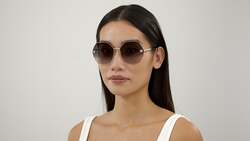 Cartier Full Rim Geometric Gold Sunglasses for Women, Grey Lens, CT0332S, 001 62-17