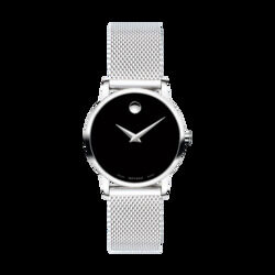 Movado Analog Watch for Women with Stainless Steel Band, 607220, Silver-Black