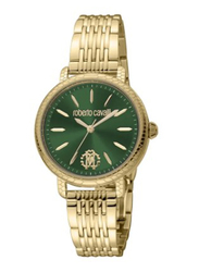 Roberto Cavalli Snake Core Analog Watch for Women with Stainless Steel Band, Water Resistant, RC5L034M0055, Gold-Green