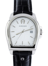 Aigner Verona Wrist Watch for Men with Leather Band, Water Resistant, ARWGA4810005, Black-White