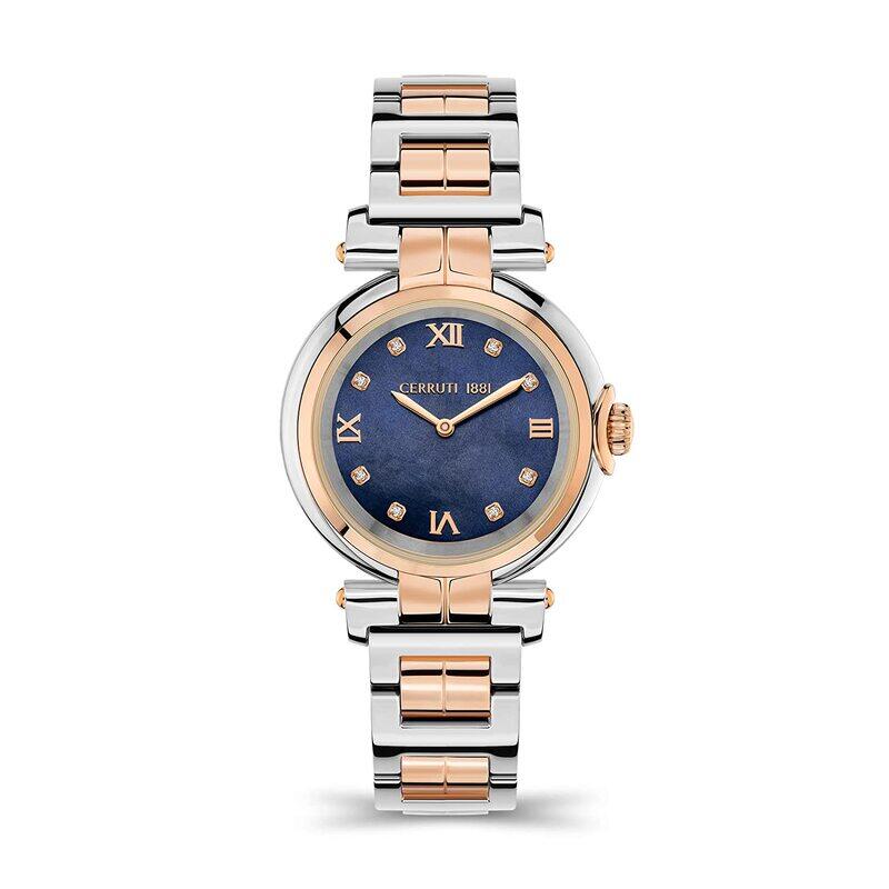 

Cerruti 1881 Analog Watch for Women with Multicolour Band, CIWLG2115003, Silver/Rose Gold-Blue