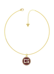 Guess Company Logo Crystal Stones Pendant Necklace for Women, Red/Gold