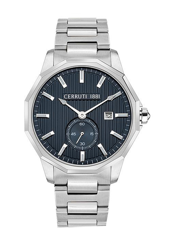 Cerruti 1881 Analog Watch for Men with Stainless Steel Band, Water Resistant, CIWGB0008002, Silver-Blue