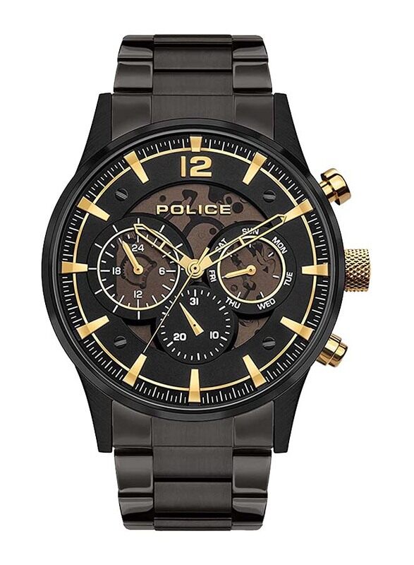 

Police Analog Watch for Men with Stainless Steel Band, Water Resistant, Black