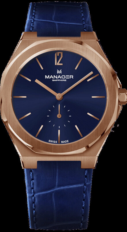 

Manager Analog Watch for Men with Leather Genuine Band, MAN-RP-08-RL, Navy Blue-Blue