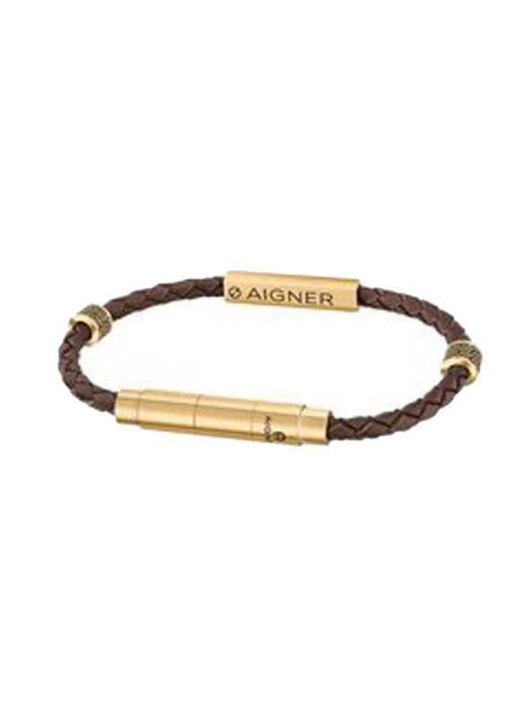 Aigner Stainless Steel & Leather Fashion Bracelet for Women, Gold/Green