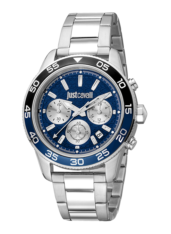 Just Cavalli Analog Watch for Men with Stainless Steel Band, Water Resistant, JC1G243M0055, Silver-Blue