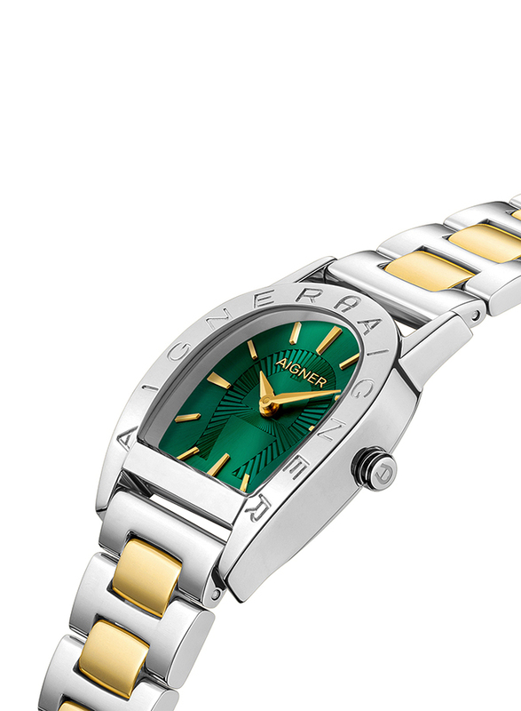 Aigner Pisa Analog Watch for Women with Stainless Steel Band, Water Resistant, ARWLG0000602, Silver/Gold-Green