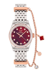 GF Ferre Wrist Watch for Women with Band, Water Resistant, GFTR8073LCZ, Silver/Rose Gold-Red