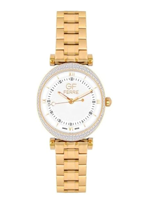 GF Ferre Wrist Watch for Women with Stainless Steel Band, Water Resistant, GFGP7624L, Gold-White
