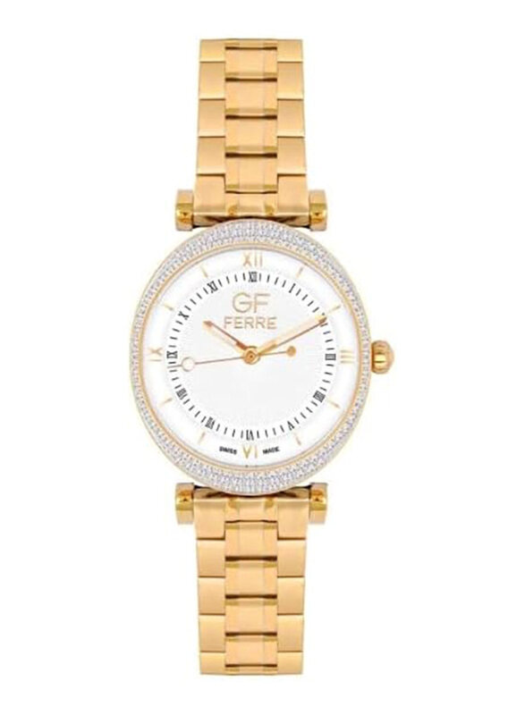 GF Ferre Wrist Watch for Women with Stainless Steel Band, Water Resistant, GFGP7624L, Gold-White