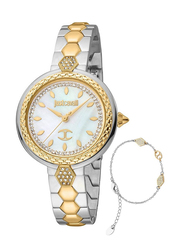Just Cavalli Analog Watch for Women with Stainless Steel Band, Water Resistant, JC1L205M0085, Silver/Gold-White