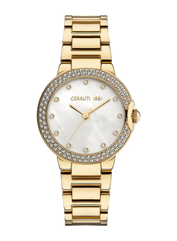 

Cerruti 1881 Analog Watch for Women with Stainless Steel Band, Water Resistant, CIWLG2115303, Gold-White