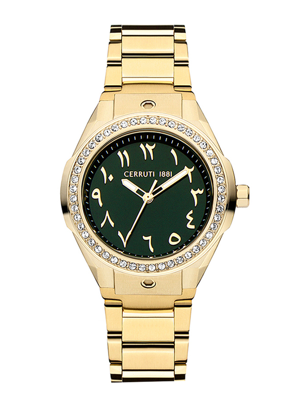 Cerruti 1881 Analog Watch for Women with Stainless Steel Band, Water Resistant, CIWLG2226002, Gold-Green