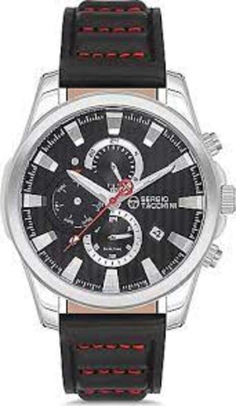 

Sergio Tacchini Analog Watch for Men with Leather Band, ST.1.10120-1, Black/Red-Black
