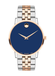 Movado Analog Quartz Watch for Men with Stainless Steel Band, Water Resistant, 24878692, Gold/Silver-Blue