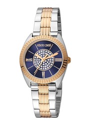 Roberto Cavalli Analog Watch for Women with Stainless Steel Band, Water Resistant, RC5L022M0095, Silver/Gold-Blue