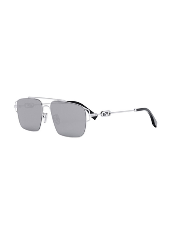 Fendi Rimless Square Grey Sunglasses for Men, Mirrored Dark Blue Lens, Fe40090u 16u, 56/145