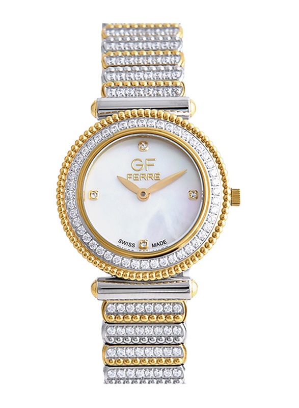 GF Ferre Wrist Watch for Women with Band, Water Resistant, GFTG8079LZ, Silver/Gold-White