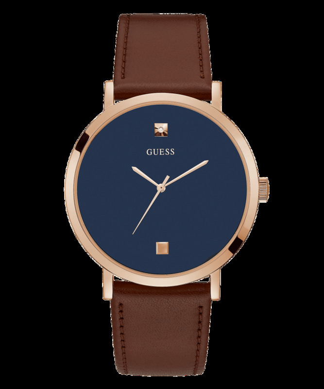 Guess Analog Watch for Men with Leather Genuine Band, GW0009G2, Brown-Blue